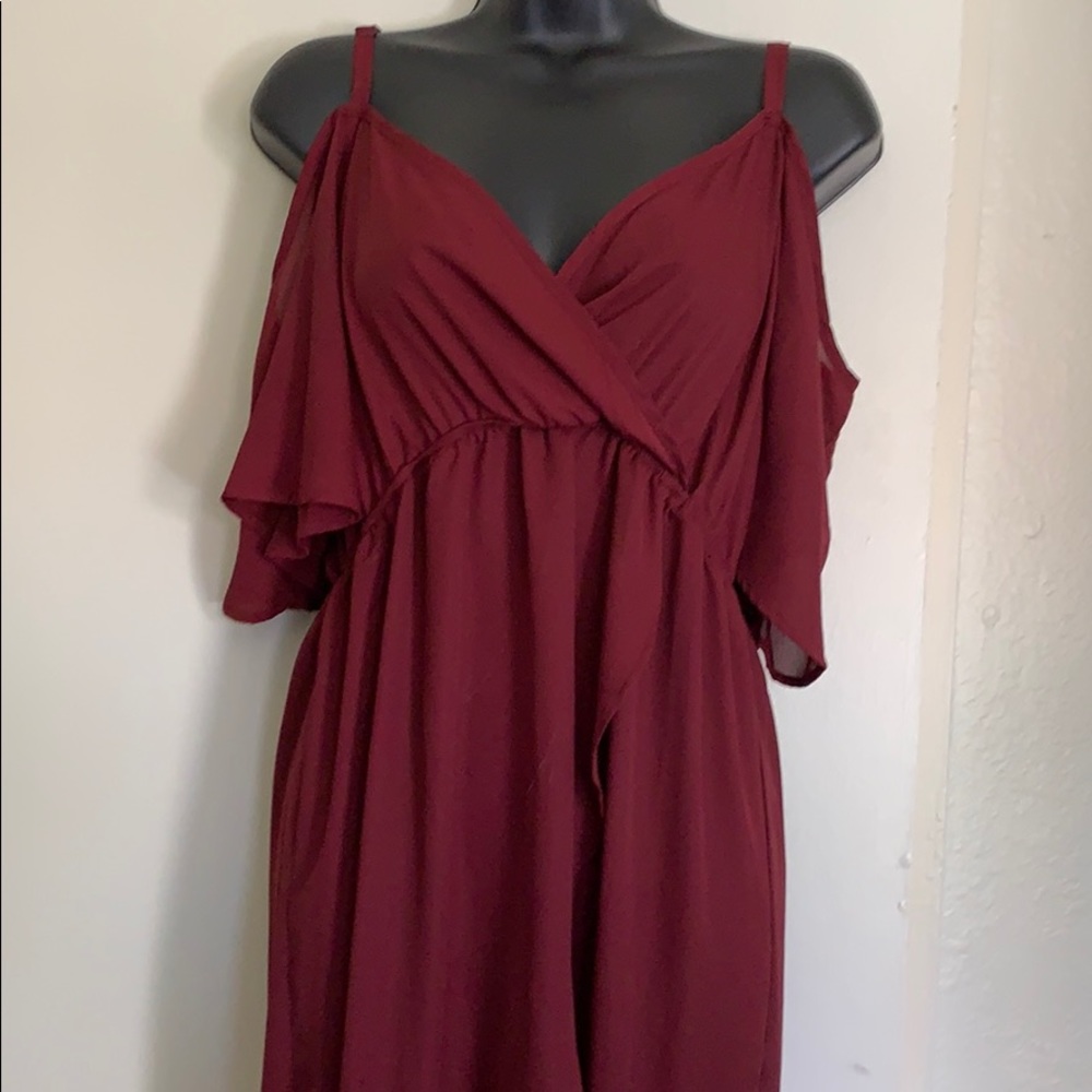 Torrid burgundy cold shoulder hi-lo blouse
